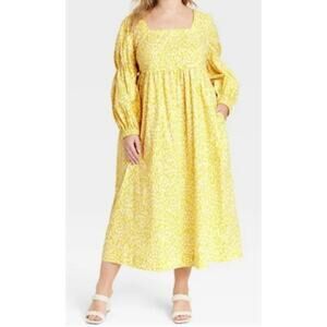 NWT Who What Wear Bell Long sleeve Maxi Yellow Leopard Print Dress